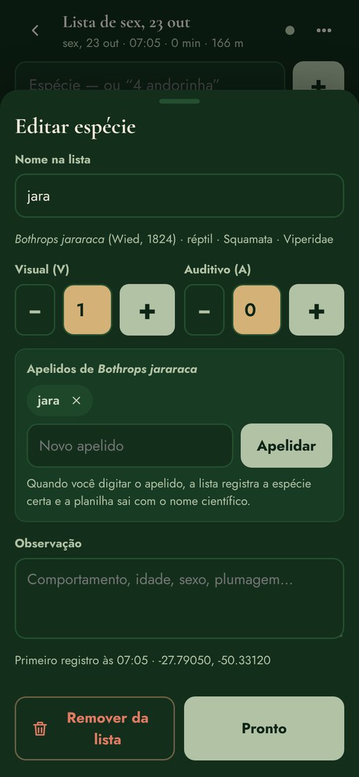 Editor da espécie com apelidos