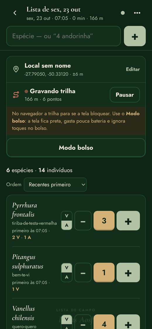 Lista com contadores e botões V e A